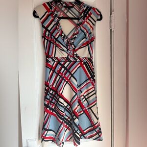 BCBG Max Azria Geometric Print Fit & Flare Midi Dress Cap Sleeve XS